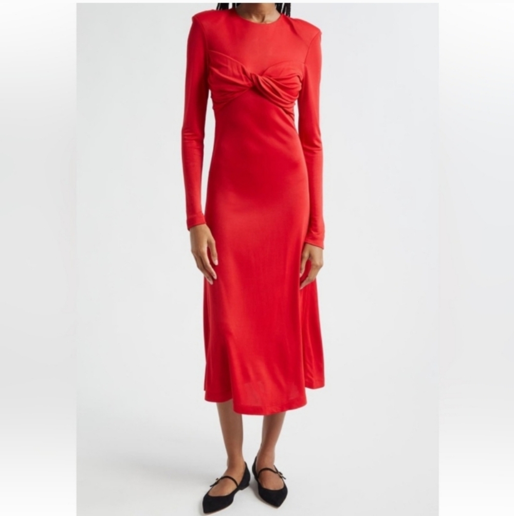 Farm Rio Red Twisted Cup Midi Dress